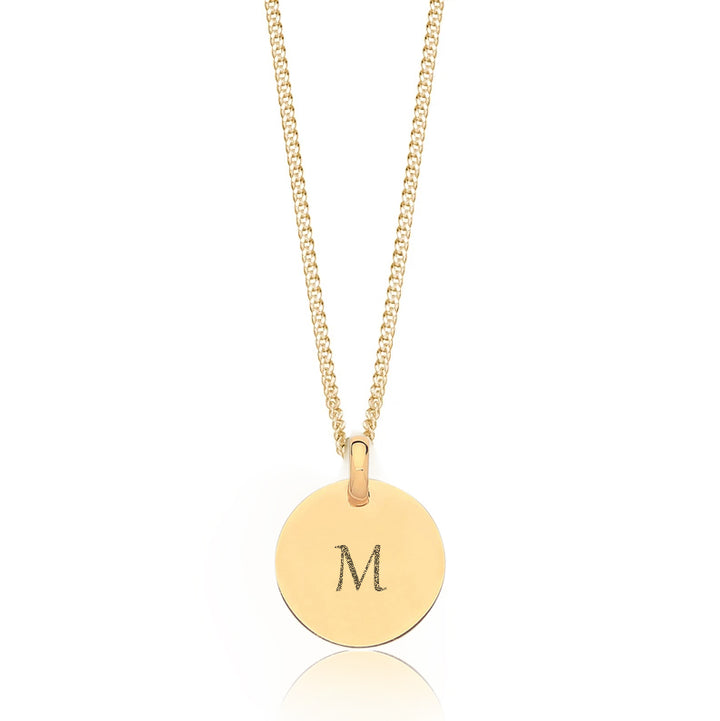 Small Round Disc Engraved Initial Necklace in Gold