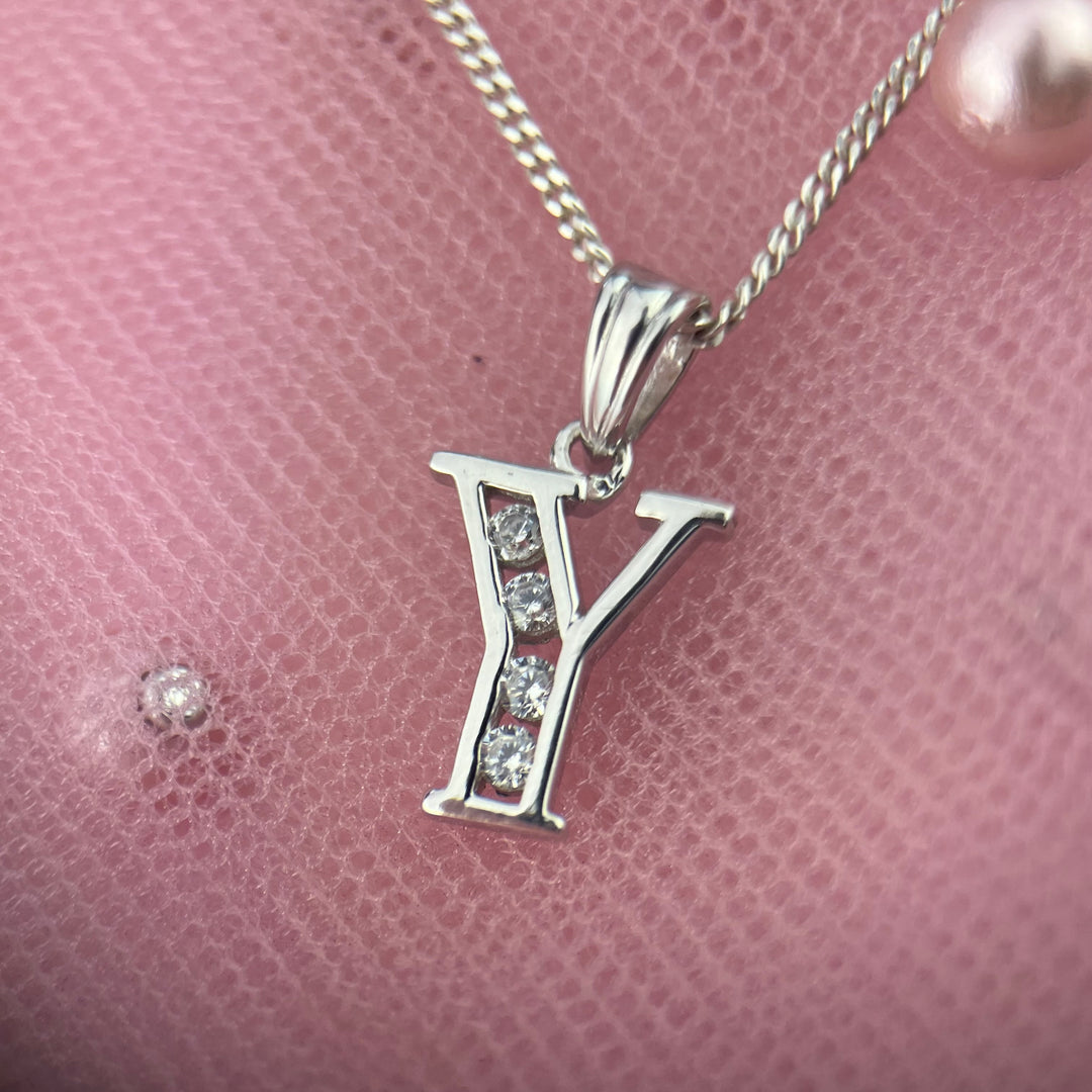Sparkle Crystal Alphabet Initial Pendant Necklace in Silver