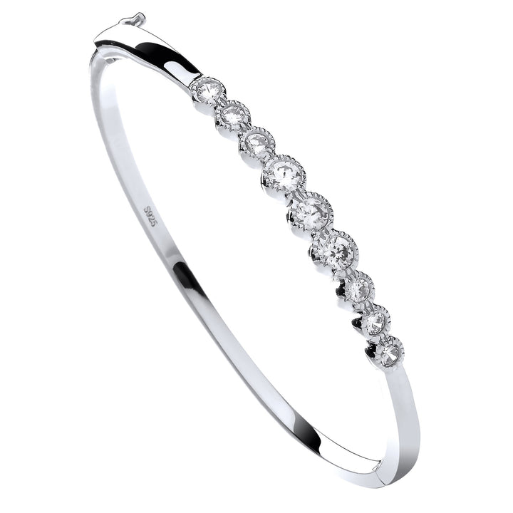 Sparkle Round Rubover Crystal Bangle in Silver