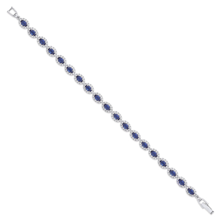 Sparkle Sapphire Blue Oval & Clear Crystals Bracelet in Silver