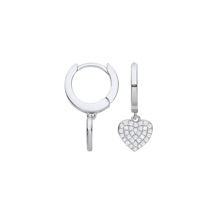 Sparkly Crystal Heart Hinged Huggies Earrings In Silver