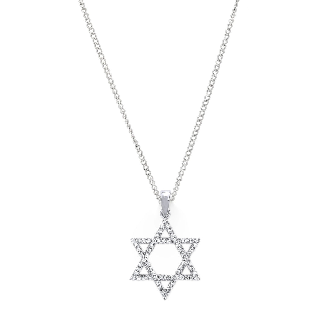 Star Of David Crystal Pendant Necklace In Silver