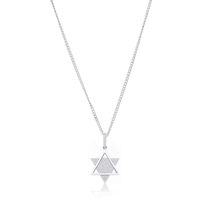 Star Of David Crystal And Plain Necklace In Silver