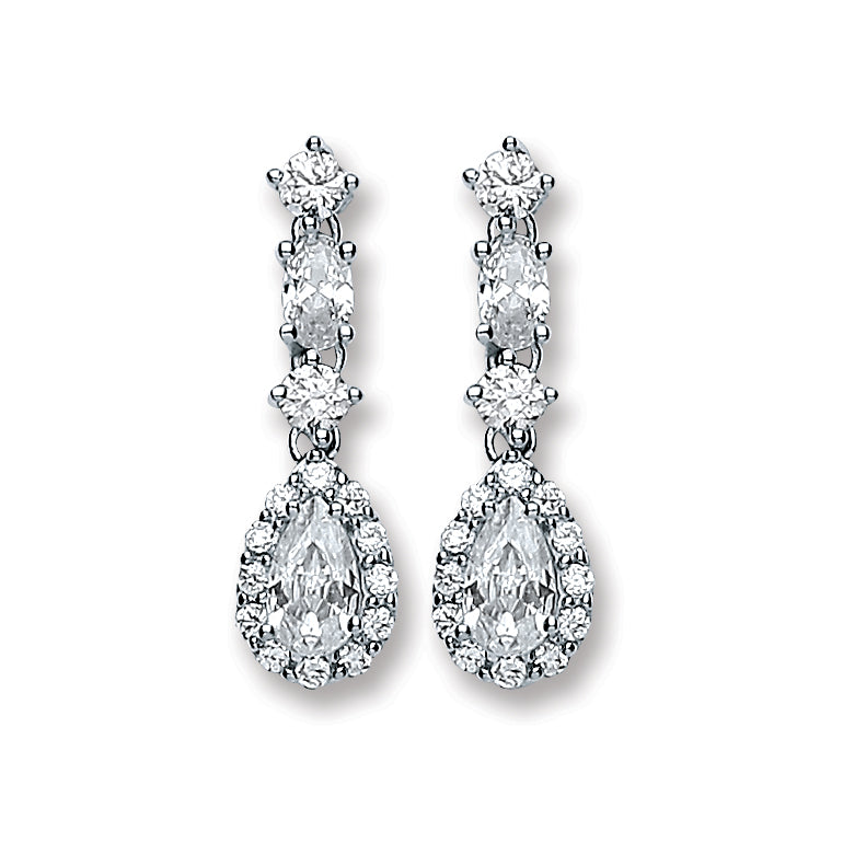 Tear Drop Sparkle Crystal Earrings in Silver