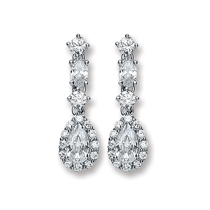 Tear Drop Sparkle Crystal Earrings in Silver