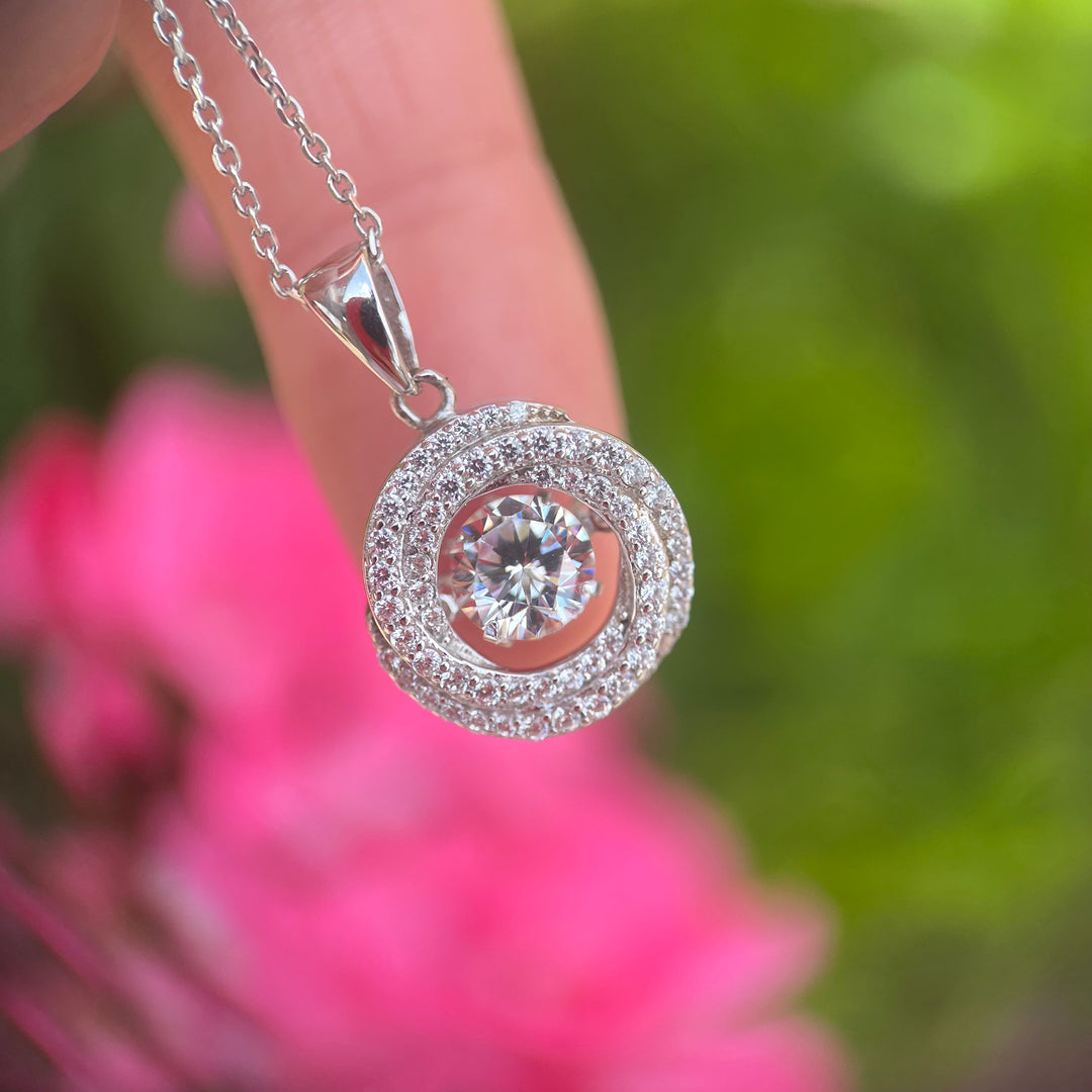 Swirl Crystal Pendant Necklace in Silver