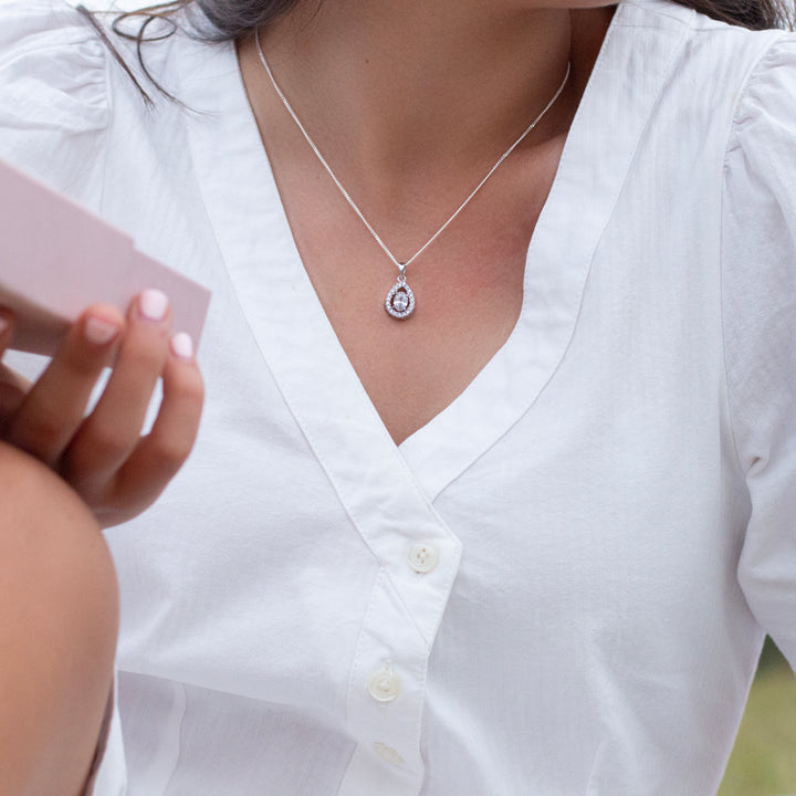 Teardrop Pear Shape Crystal Pendant Necklace in Silver
