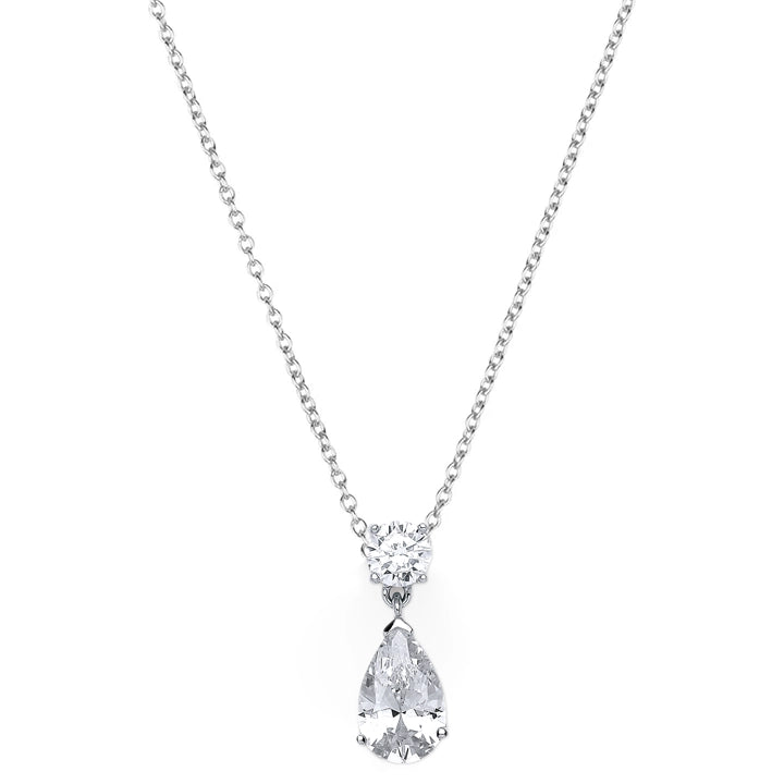 Teardrop Pear & Round Cut Crystals Pendant Necklace in Silver