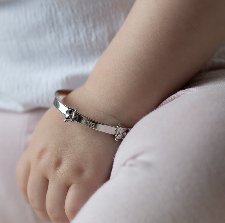 Unisex Teddy Bears Children's Expandable Mini Bangle in Silver - Personalised
