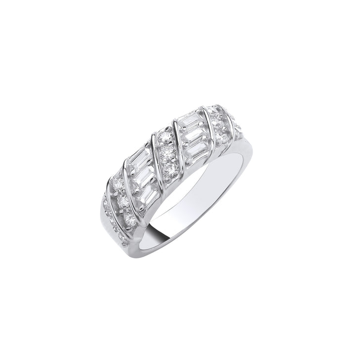 Unique Half Eternity Clear Crystal Ring in Silver