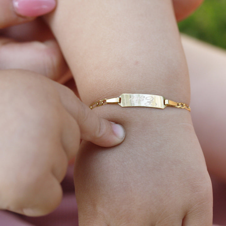 Unisex Baby/ Child Figaro ID Bracelet In 9ct Yellow Gold