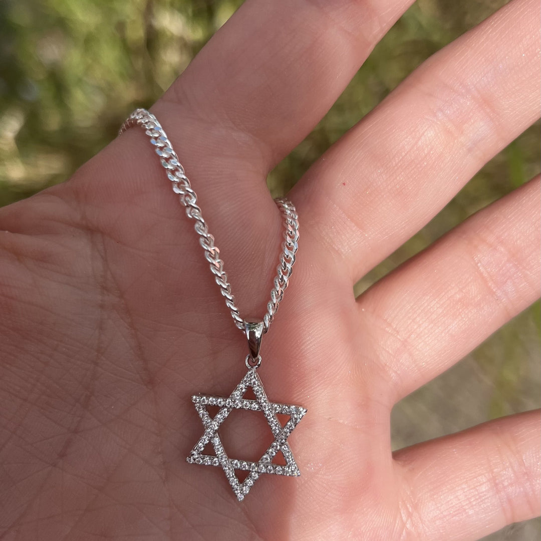 Unisex Star Of David Crystal Pendant Necklace In Silver