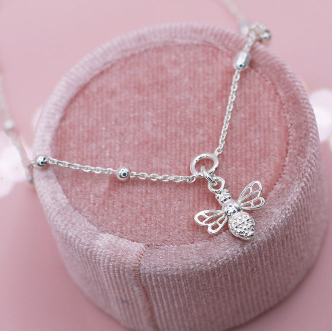 Waterproof Bumble Bee Anklet In Silver