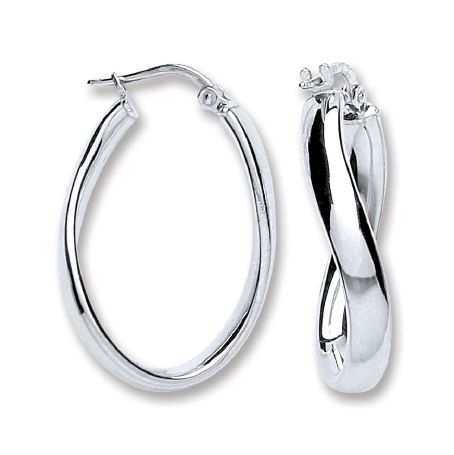 Wavy Oval Tube Hoop Earrings In Silver