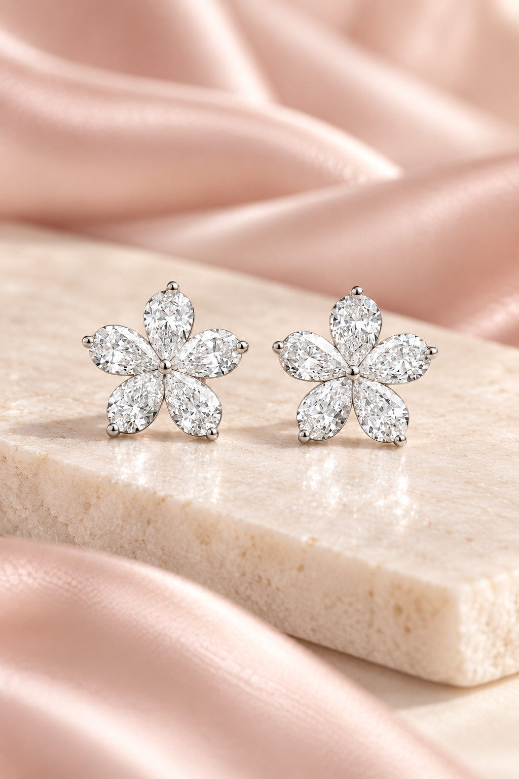 9ct Lab-Grown Diamond Flower Stud Earrings (Marquise)