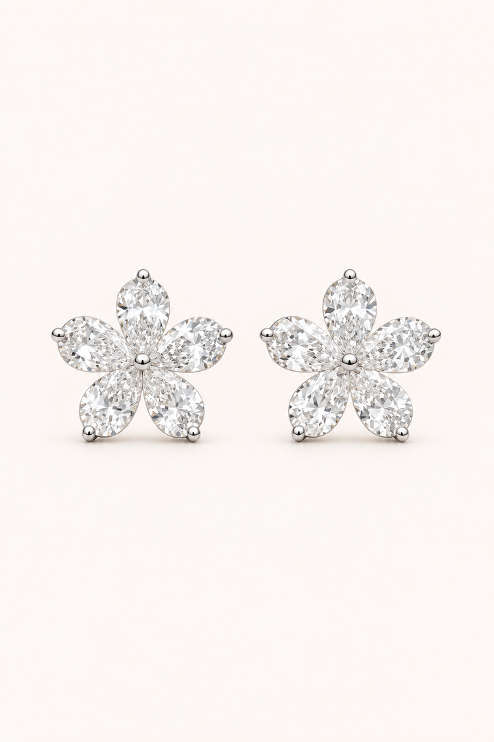 18ct Lab-Grown Diamond Flower Stud Earrings (Pear Shape)