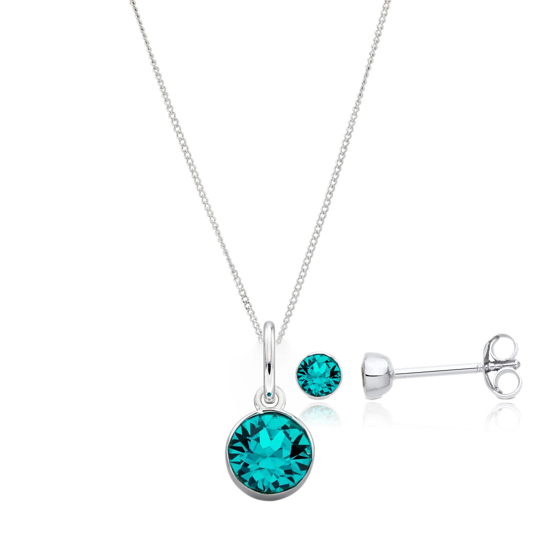 Birthstone Earrings and Necklace Set in Silver