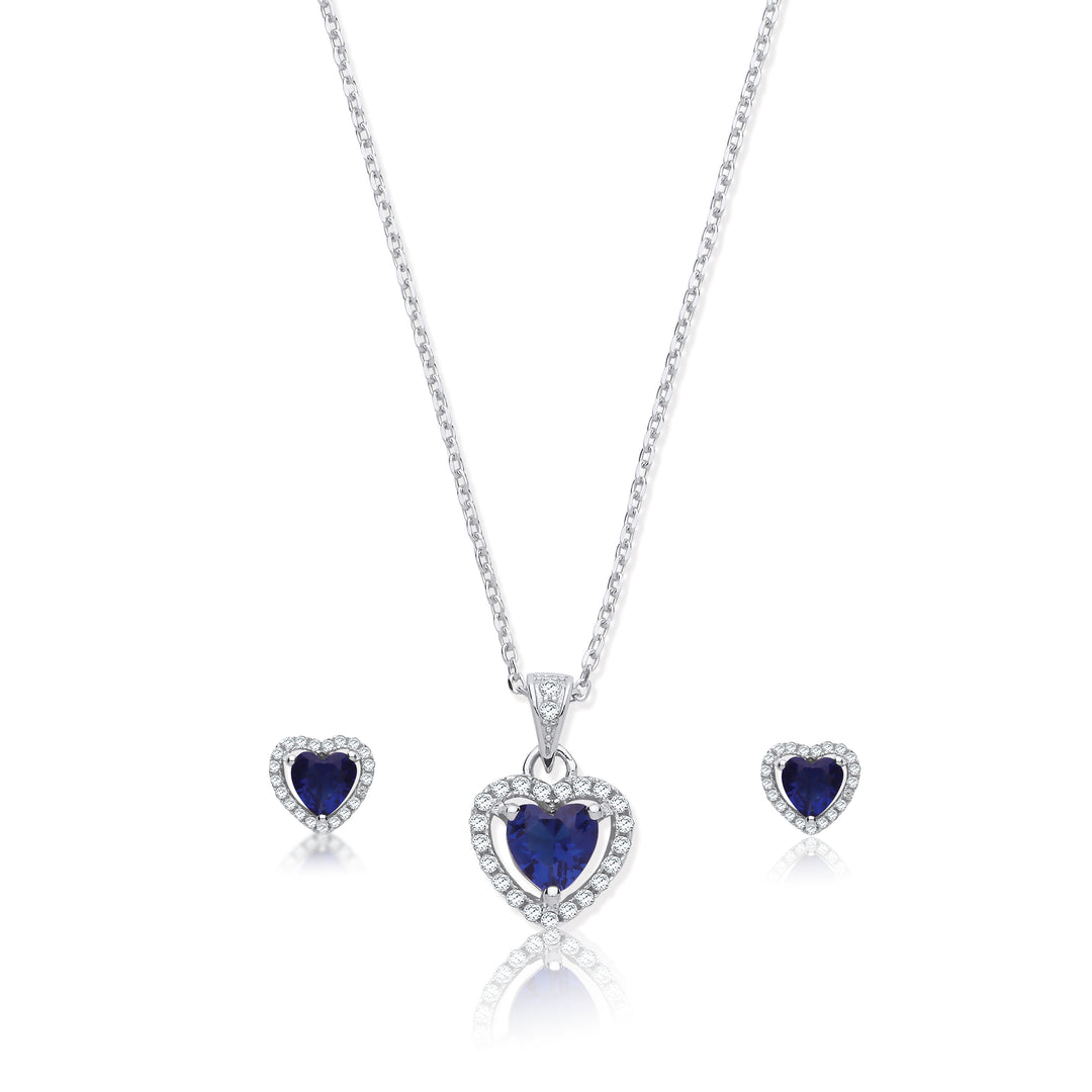 Crystal Halo Heart Stud Earrings And Necklace Gift Set in Silver