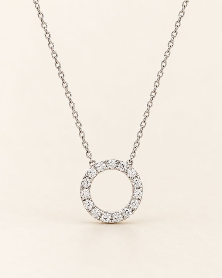 0.35ct Lab-Grown Diamond Circle of Life Necklace in 9ct White Gold on cream background #metal_9ct-white-gold
