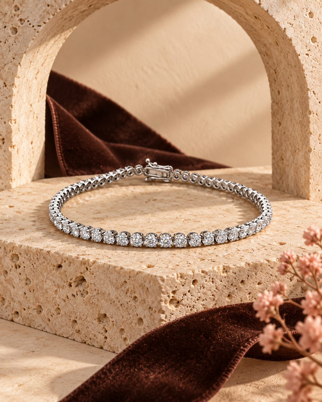 Crown-set lab-grown diamond tennis bracelet in soft blush styling