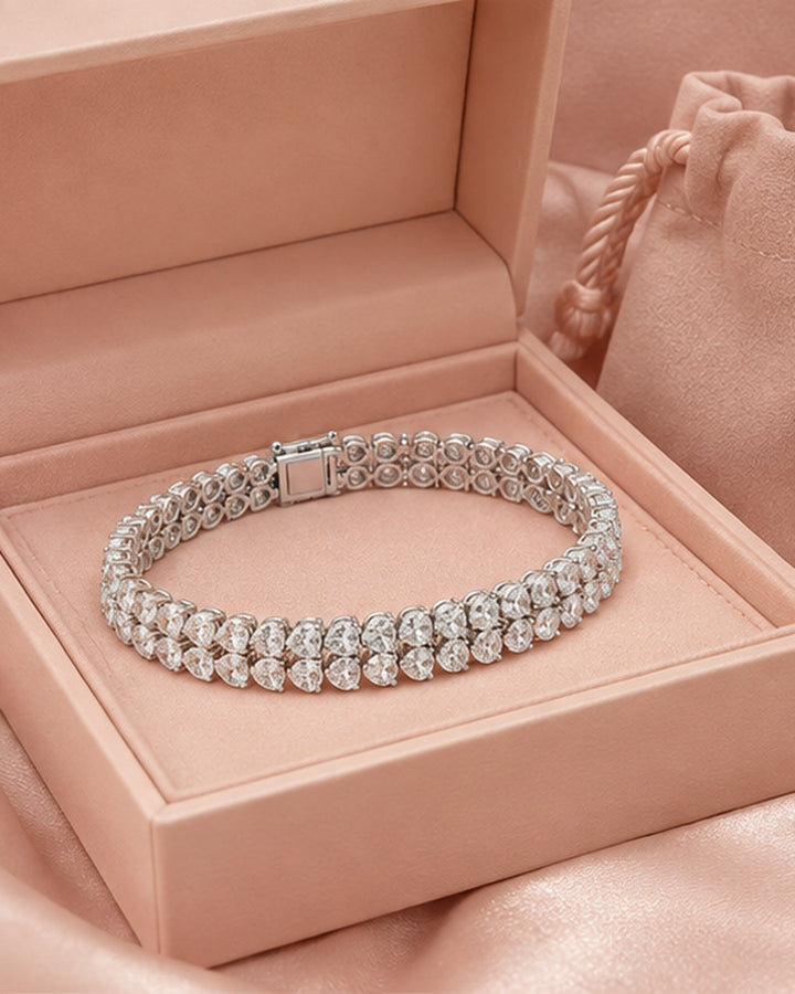 Double row pear shape lab-grown diamond tennis bracelet in GeMMs luxury packaging