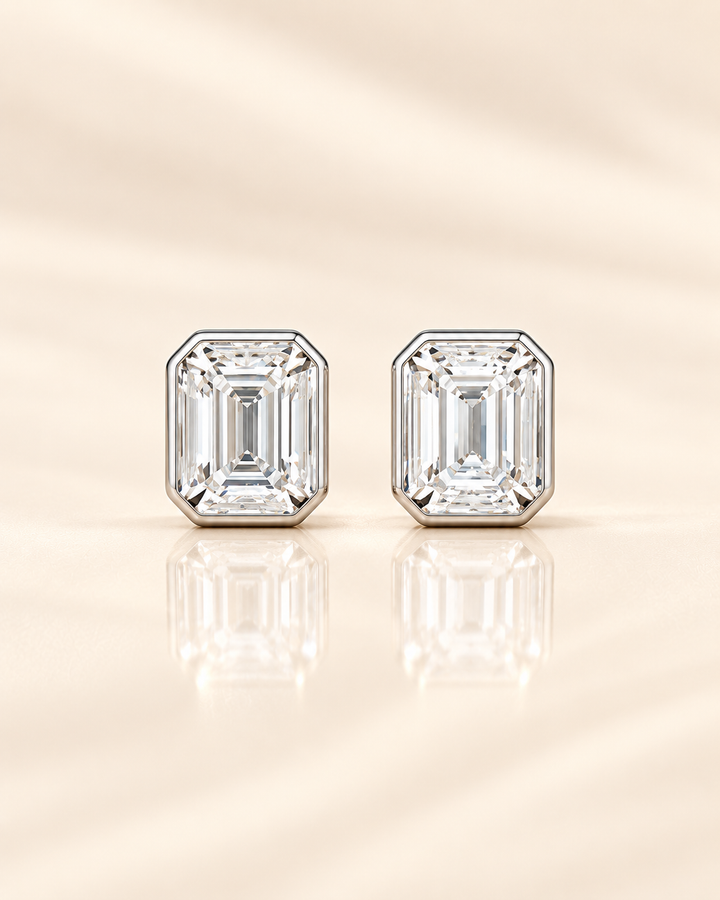 Emerald-cut rub-over lab-grown diamond studs in 9ct white gold — plain #metal_9ct-white-gold