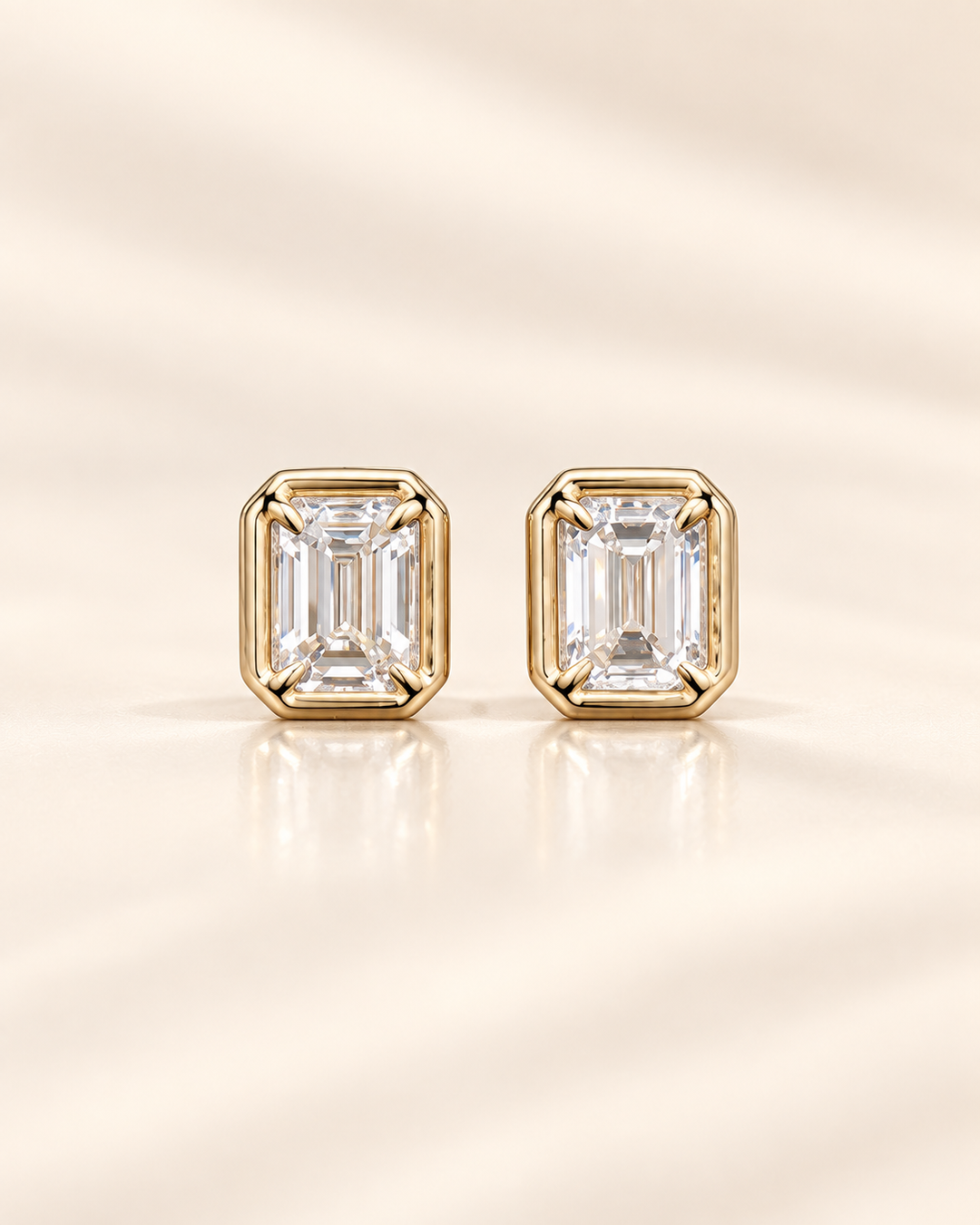 Emerald-cut rub-over lab-grown diamond studs in 9ct yellow gold — plain #metal_9ct-yellow-gold