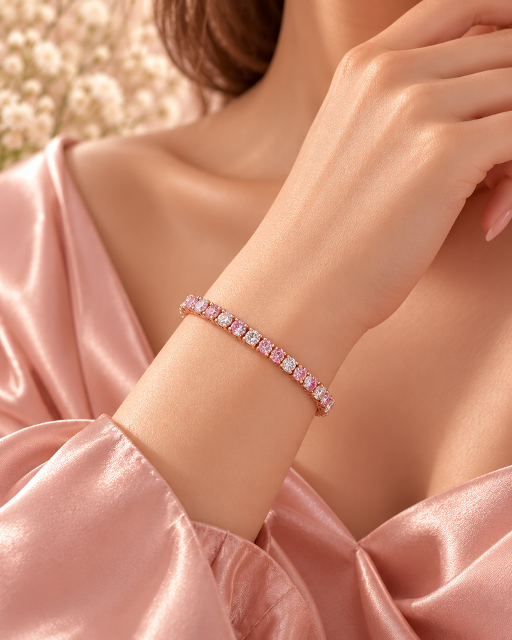 Fancy Coloured Lab-Grown Diamond Classic Tennis Bracelet worn on wrist