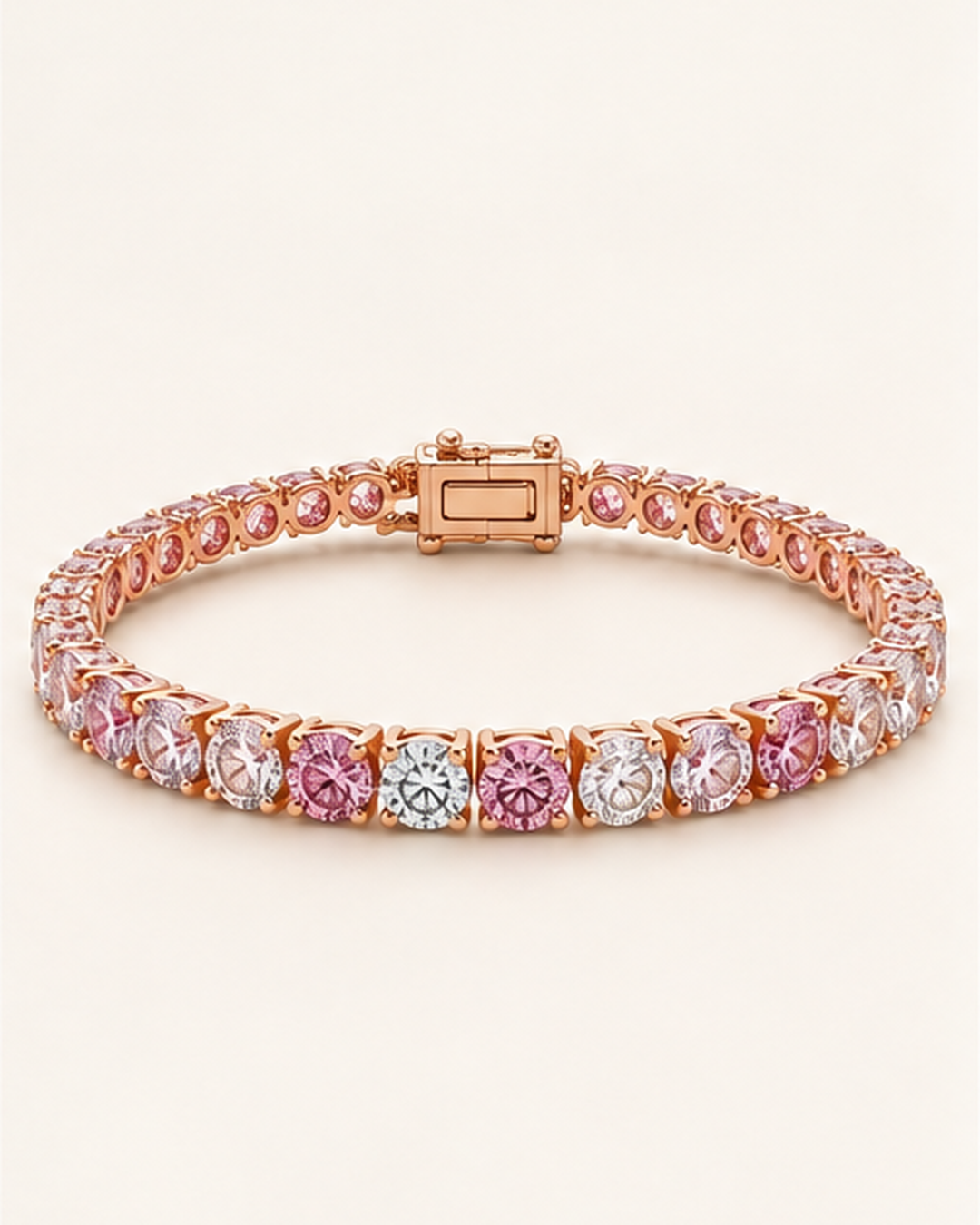 Fancy Coloured Lab-Grown Diamond Classic Tennis Bracelet on clean cream background