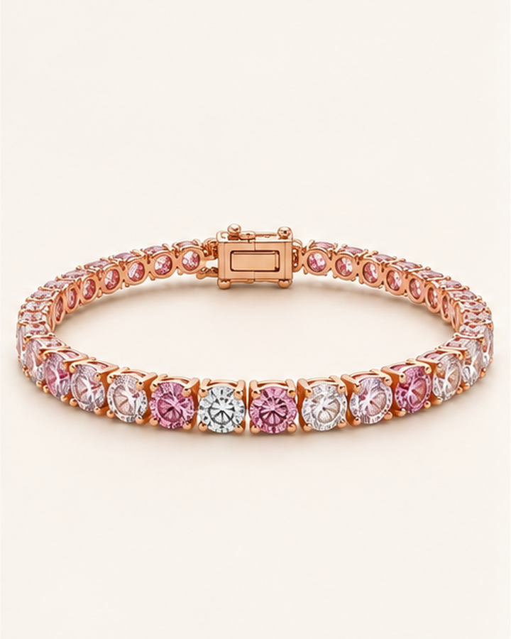 Fancy Coloured Lab-Grown Diamond Classic Tennis Bracelet on clean cream background