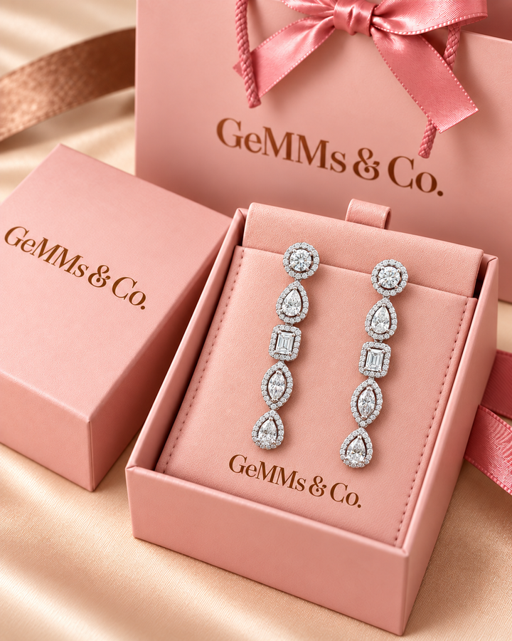 Lab-grown fancy-shape diamond drop earrings — packaging