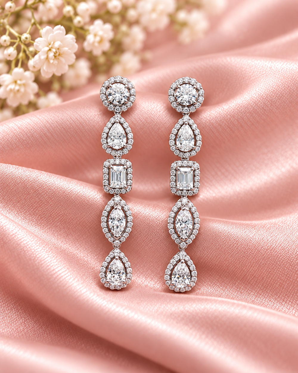 Lab-grown fancy-shape diamond drop earrings — styled