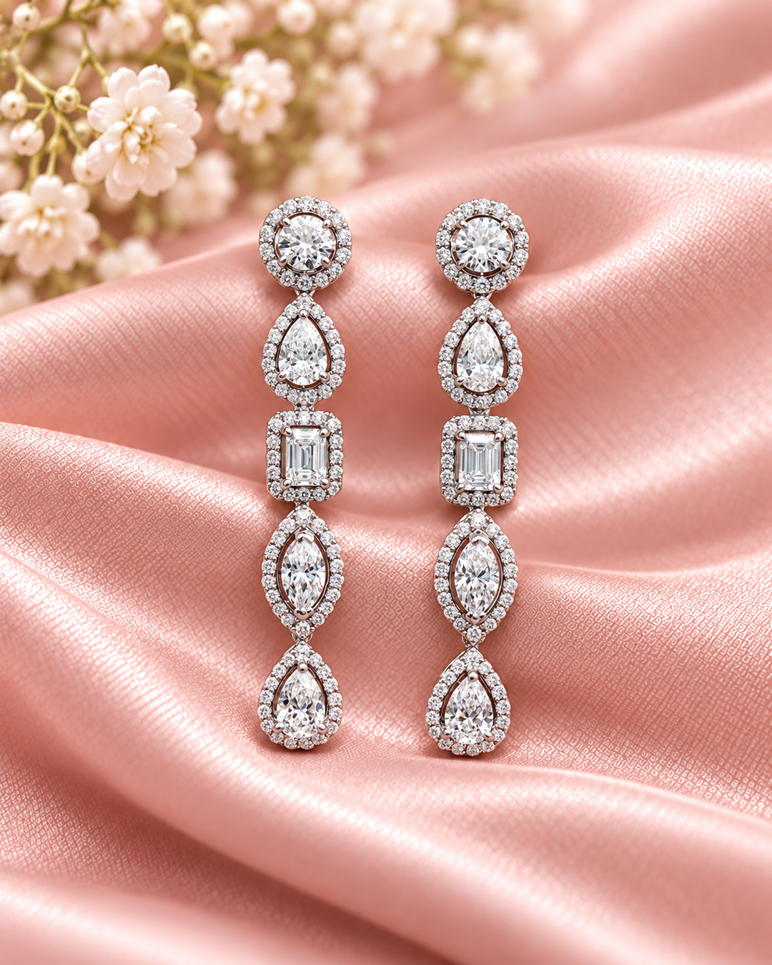 Lab-grown fancy-shape diamond drop earrings — styled