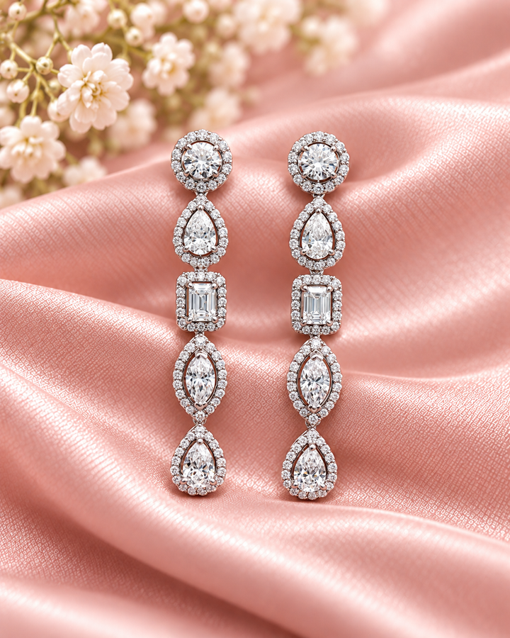 Lab-grown fancy-shape diamond drop earrings — styled