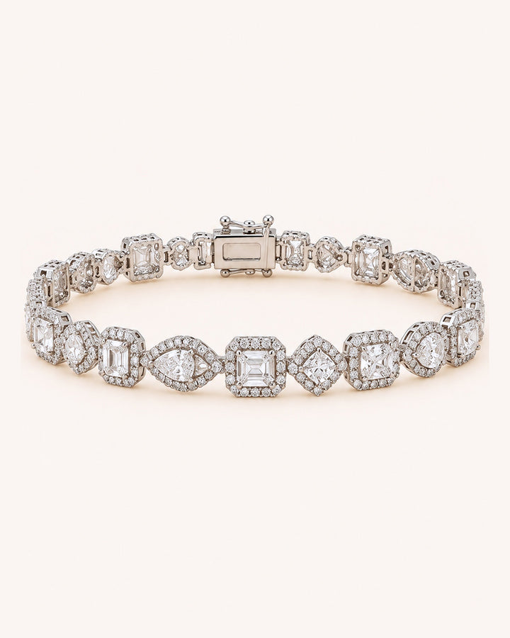 Fancy Shape Halo Lab-Grown Diamond Tennis Bracelet on GeMMs & Co. cream background