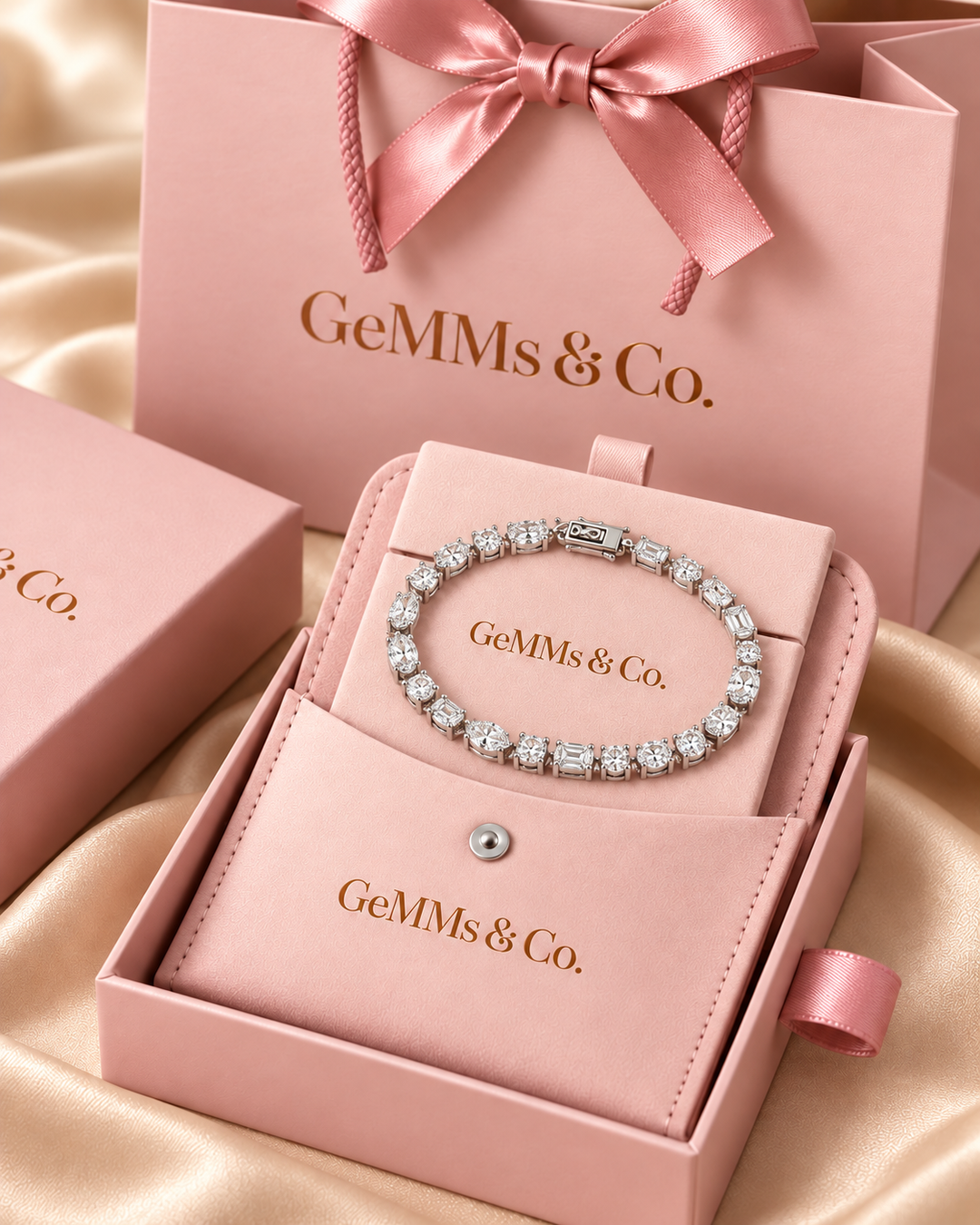 Fancy Shaped Lab-Grown Diamond Tennis Bracelet in GeMMs & Co. luxury packaging