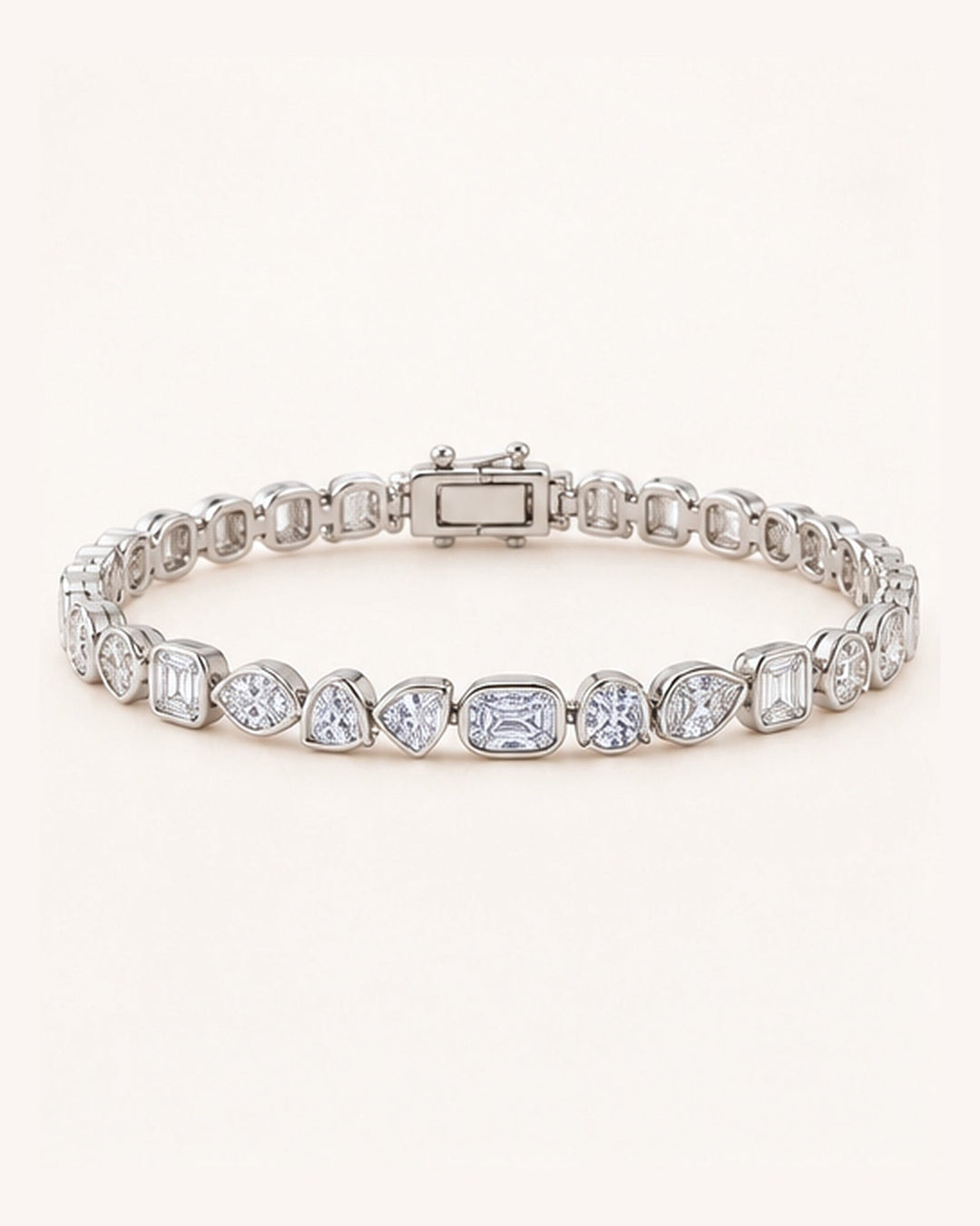 Fancy Shaped Rub Over Lab-Grown Diamond Tennis Bracelet on GeMMs & Co. cream background
