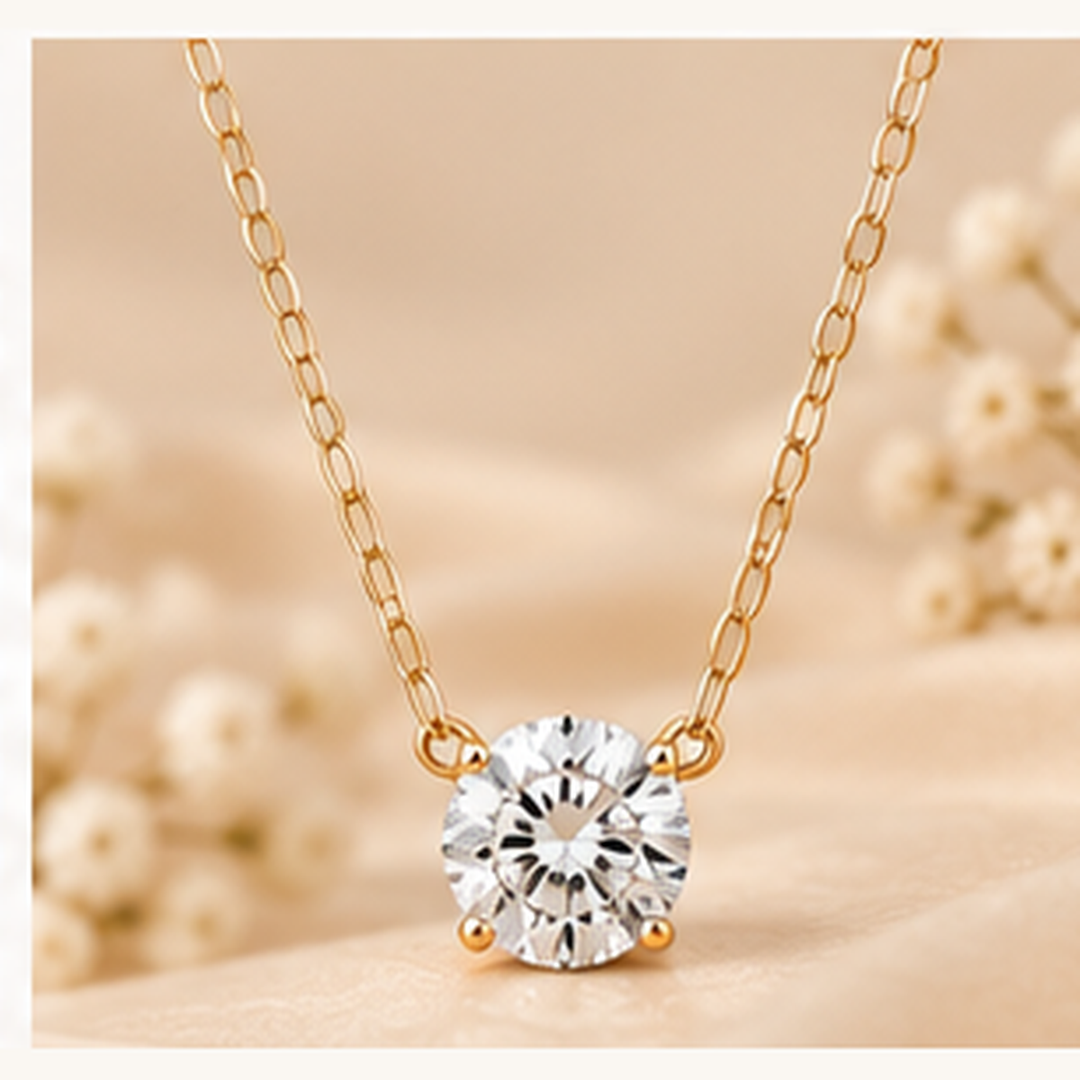 Floating solitaire necklace in 9ct Yellow Gold on cream background #metal_9ct-yellow-gold