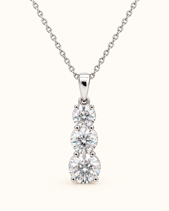 2.24ct lab-grown diamond trilogy pendant in 9ct white gold shown with illustrative chain #metal_9ct-white-gold