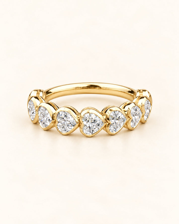 Yellow gold heart shape half eternity lab diamond ring #metal_9ct-yellow-gold