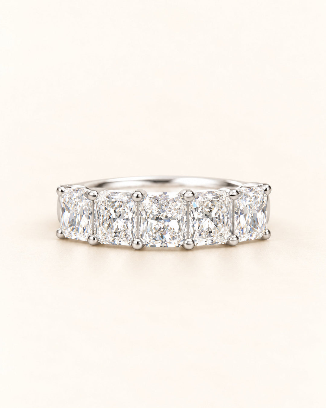 Radiant cut lab-grown diamond half eternity ring front #metal_9ct-white-gold