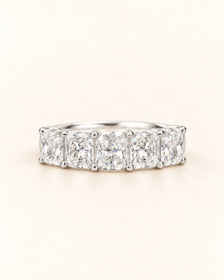 Radiant cut lab-grown diamond half eternity ring front #metal_9ct-white-gold