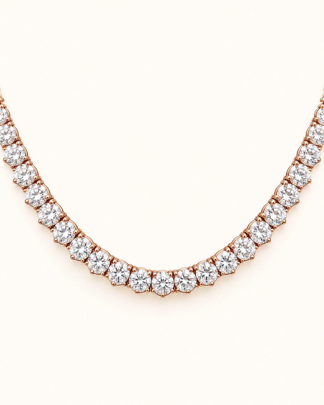 39.25ct round brilliant lab-grown diamond line necklace in 9ct rose gold on cream #metal_9ct-rose-gold