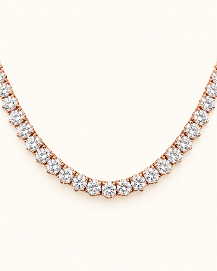 39.25ct round brilliant lab-grown diamond line necklace in 9ct rose gold on cream #metal_9ct-rose-gold