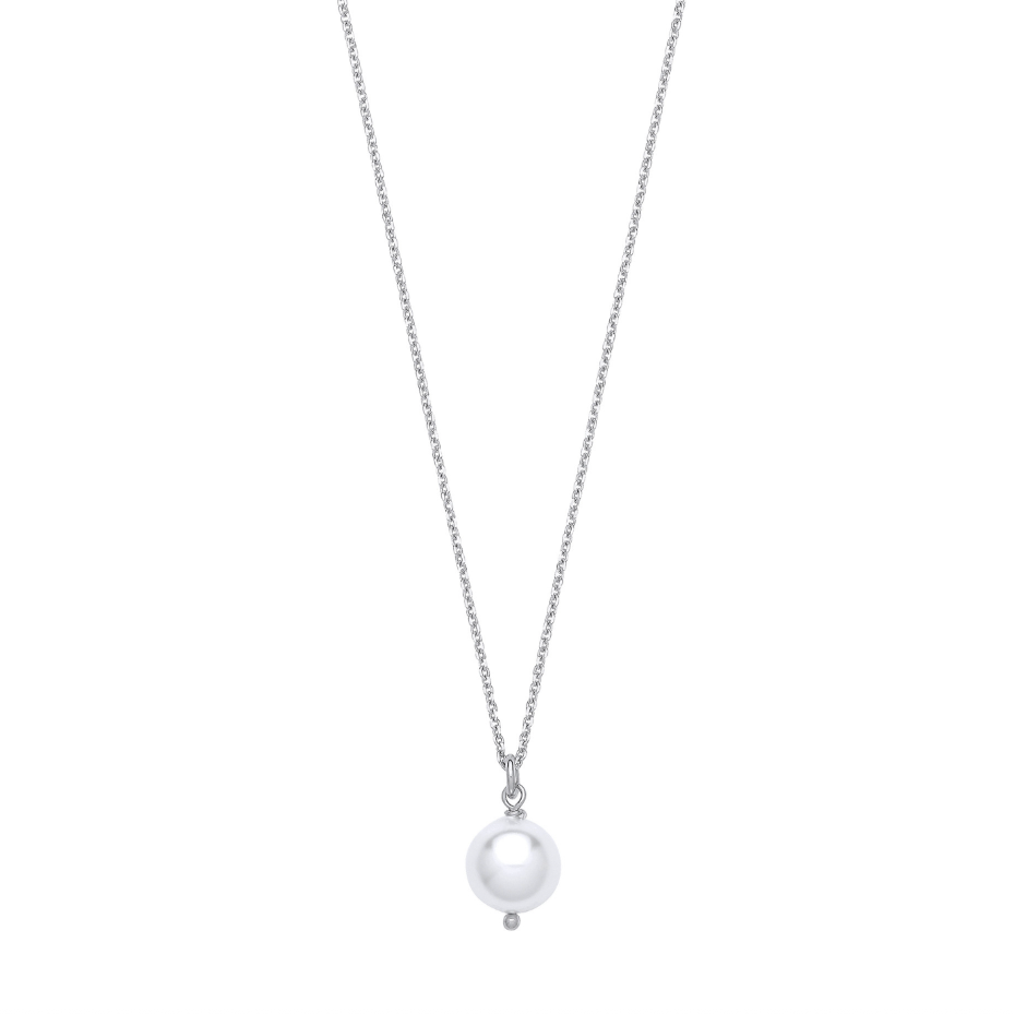 925 sterling silver 16-inch chain with 10mm white pearl pendant, original product photograph