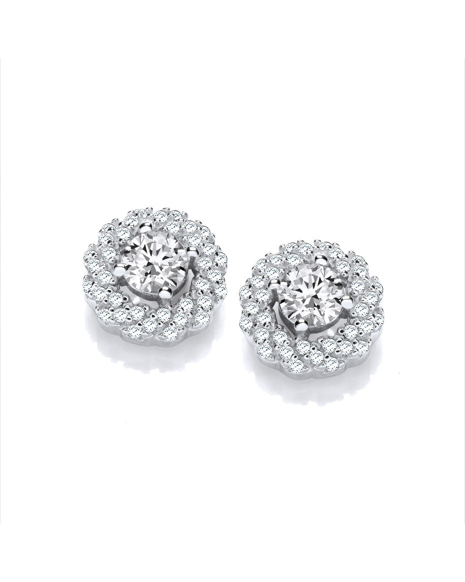 Silver halo cubic zirconia stud earrings – photograph cropped directly from supplier screenshot