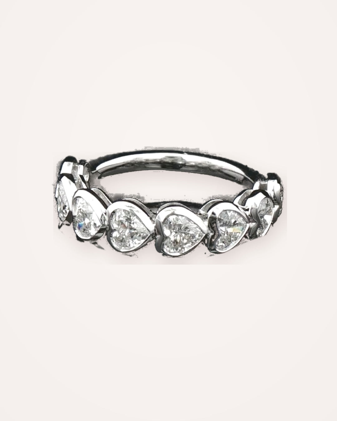 Heart-shaped diamond eternity band in white gold, clean cream background #metal_9ct-white-gold