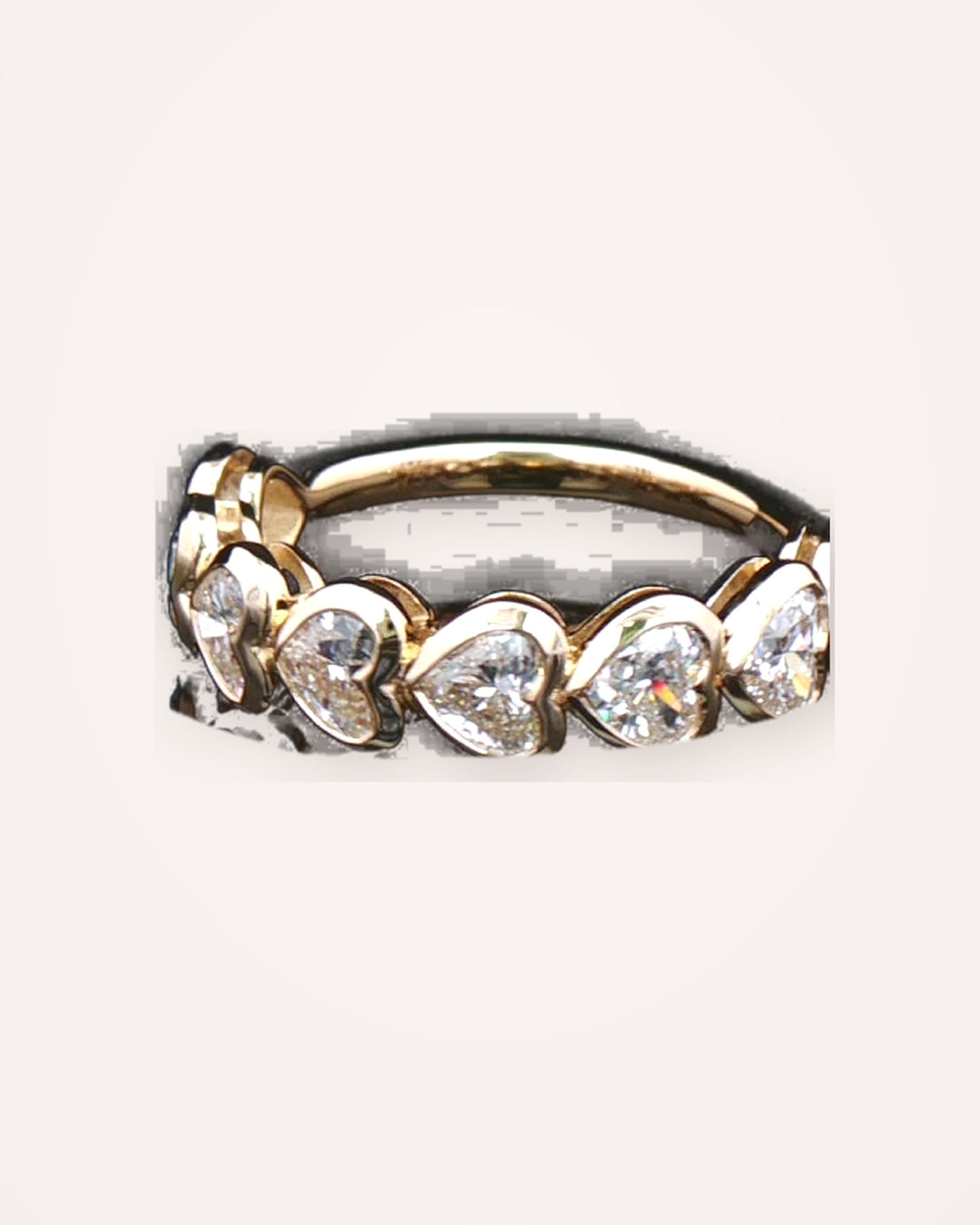 9ct yellow-gold heart-cut lab-grown diamond half-eternity ring on cream #metal_9ct-yellow-gold