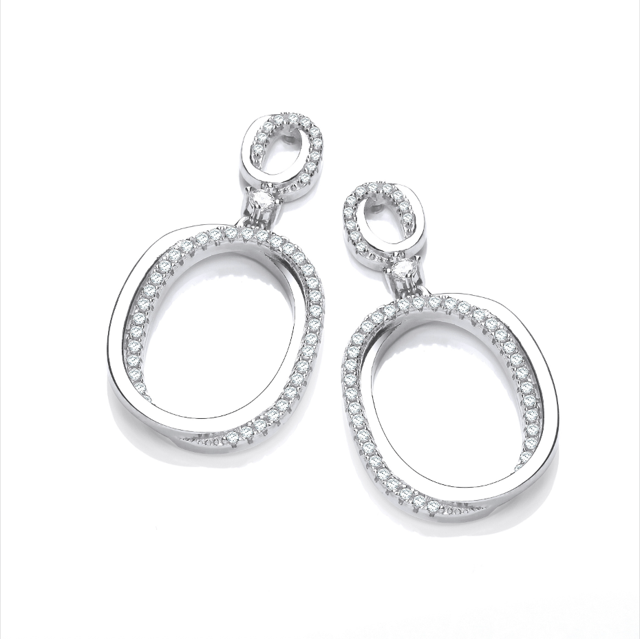 925 sterling silver oval plain and cubic zirconia drop earrings, original supplier photo