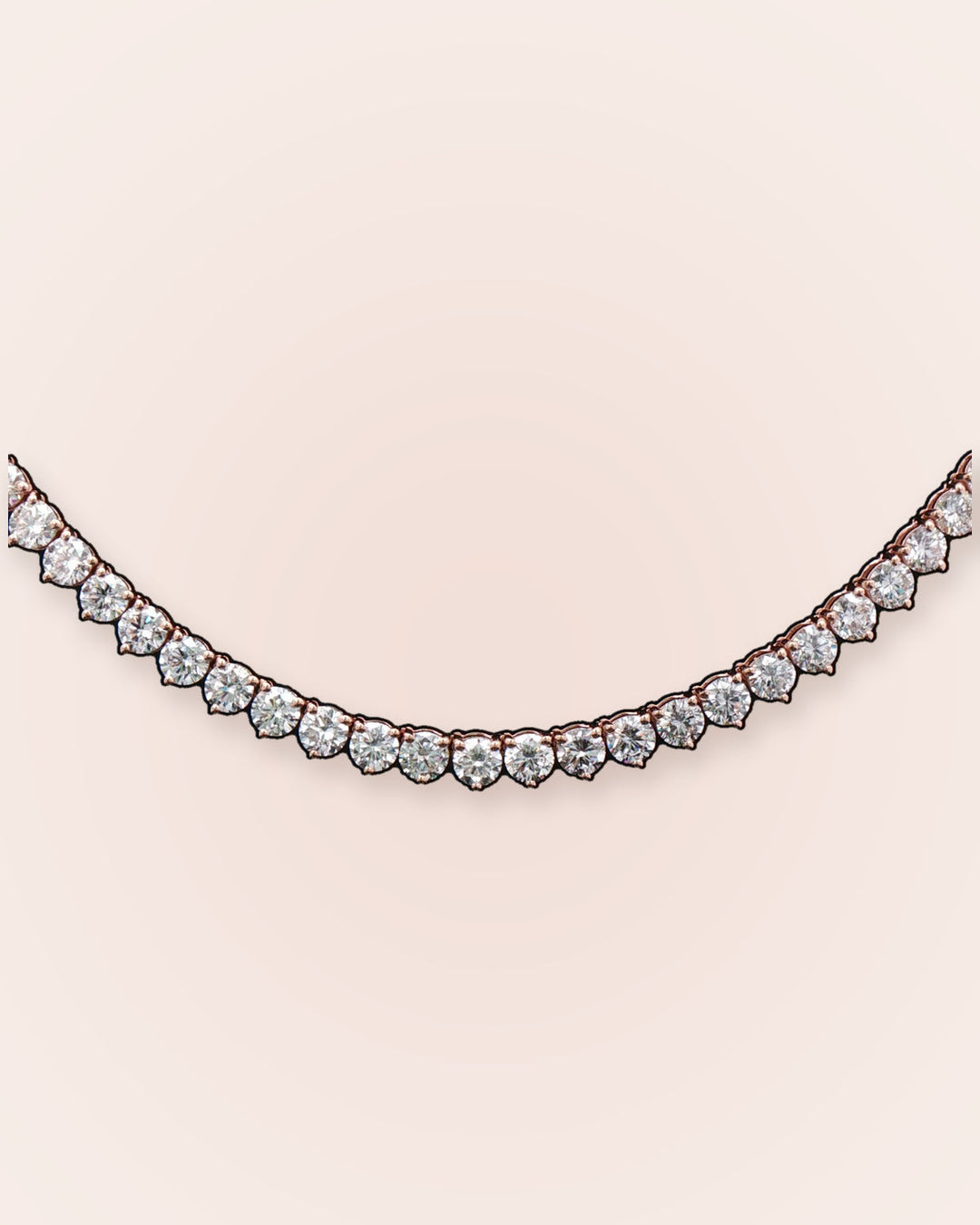 25.01ct 9ct rose-gold three-prong lab-grown diamond tennis necklace, soft blush styled photograph #metal_9ct-rose-gold